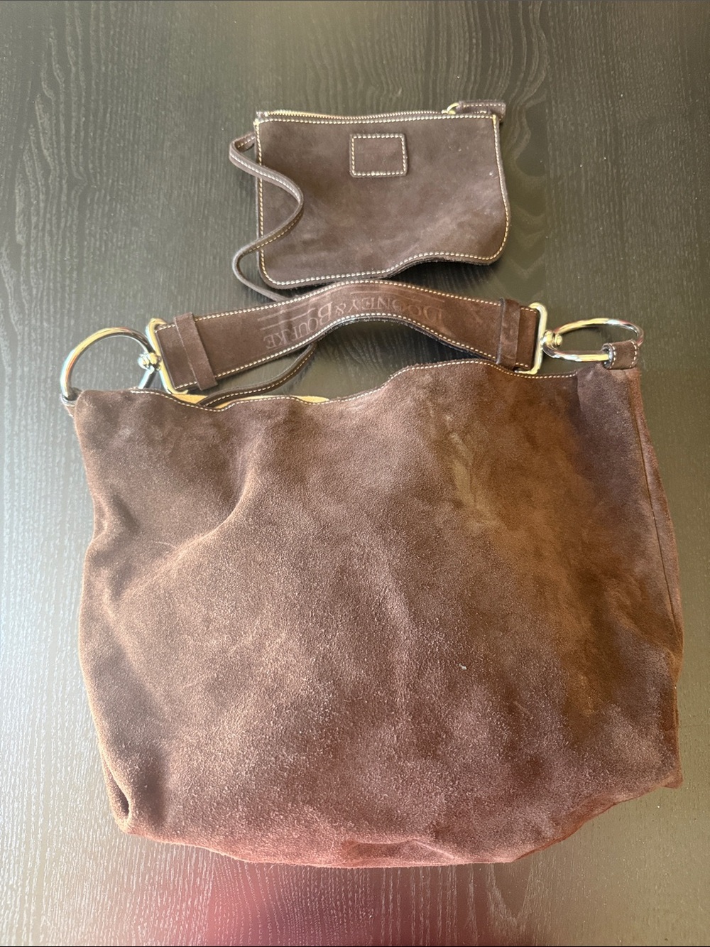 Dooney & Bourke Brown Suede Hobo Shoulder Bag with Pouch